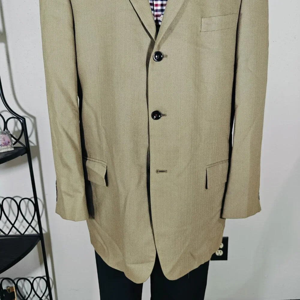 Nautica Lord Taylor Men's Sport Coat‎ Blazer Brown Herringbone Silk Wool Sz 44L